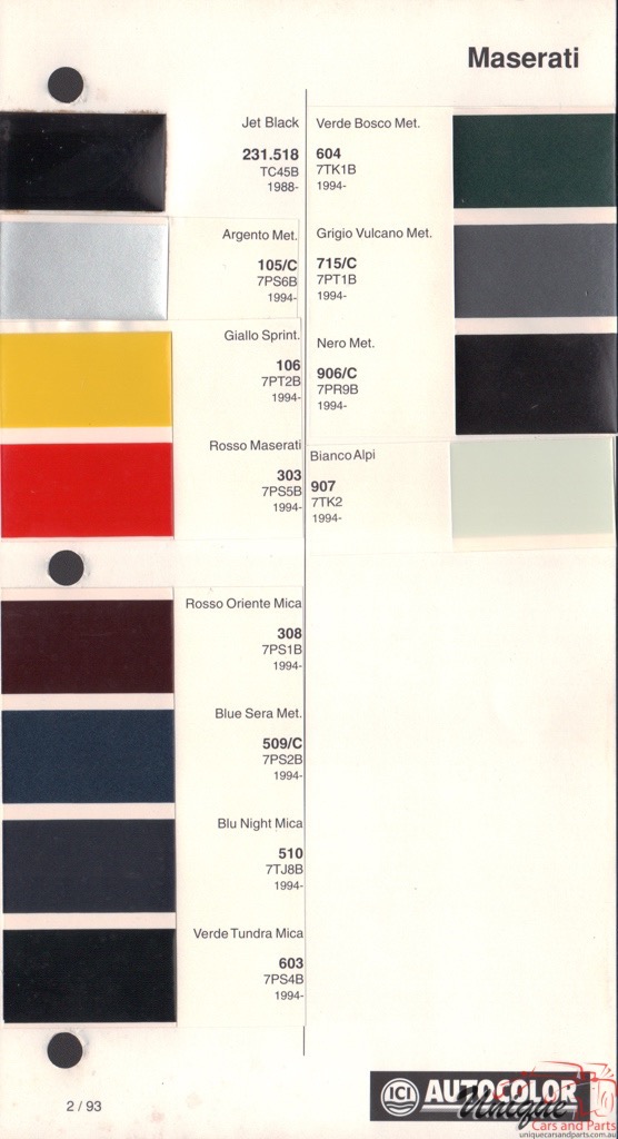 1988-94 Maserati Paint Charts Autocolor